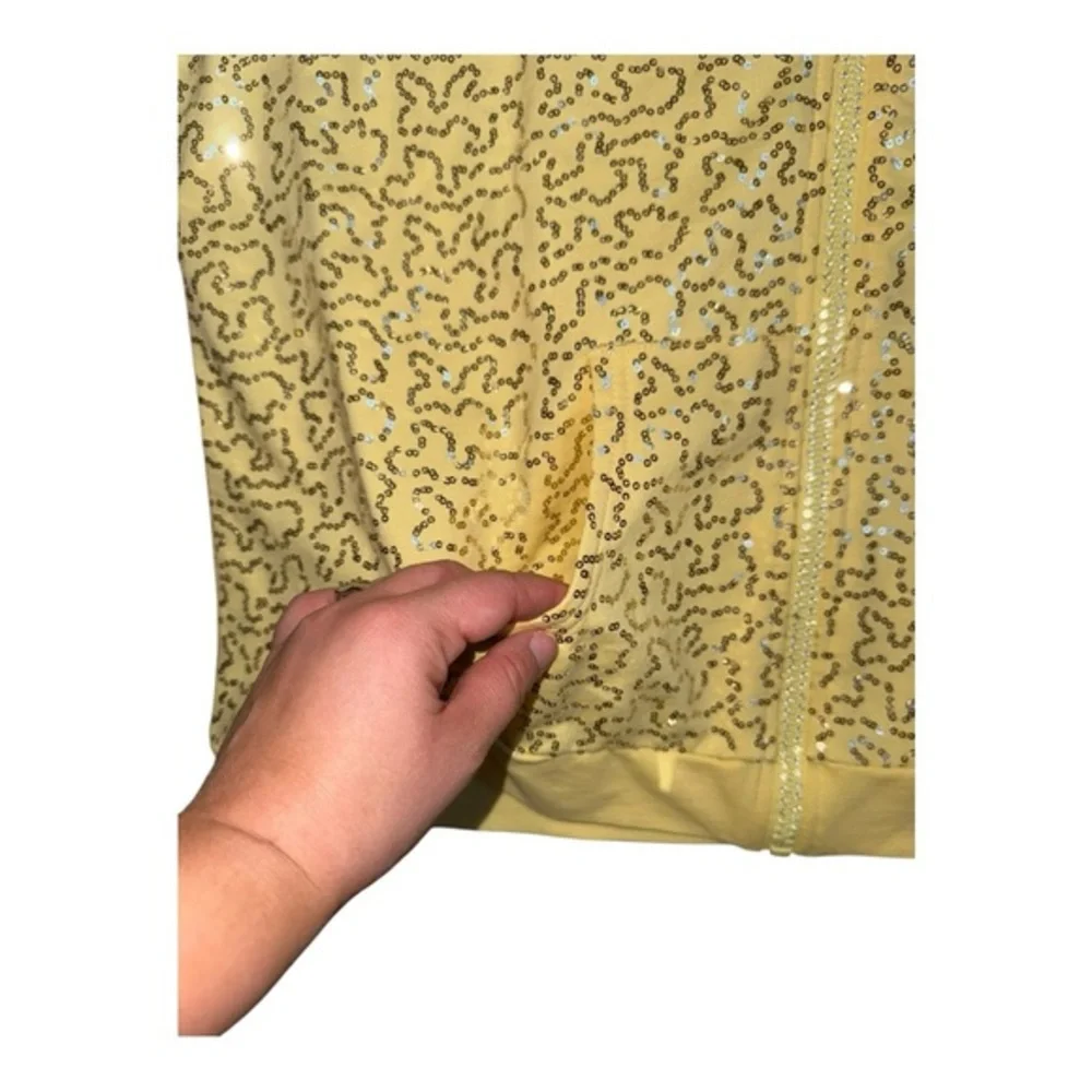 Quaker Factory QVC‎ Women's Large Yellow Sequins Zip Up